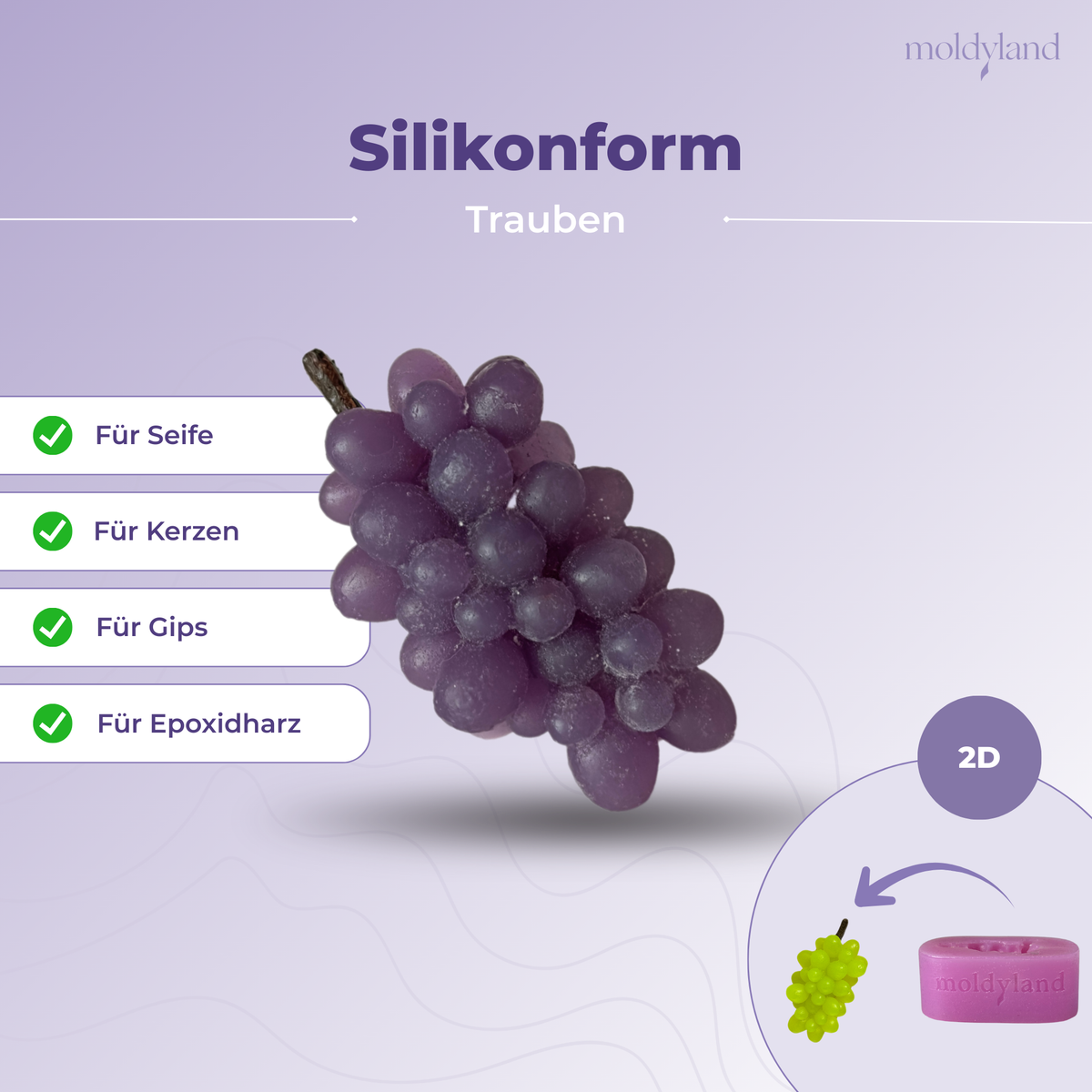 2D-Silikonform Trauben – Gießform für Seife, Kerzen, Gips und Harz