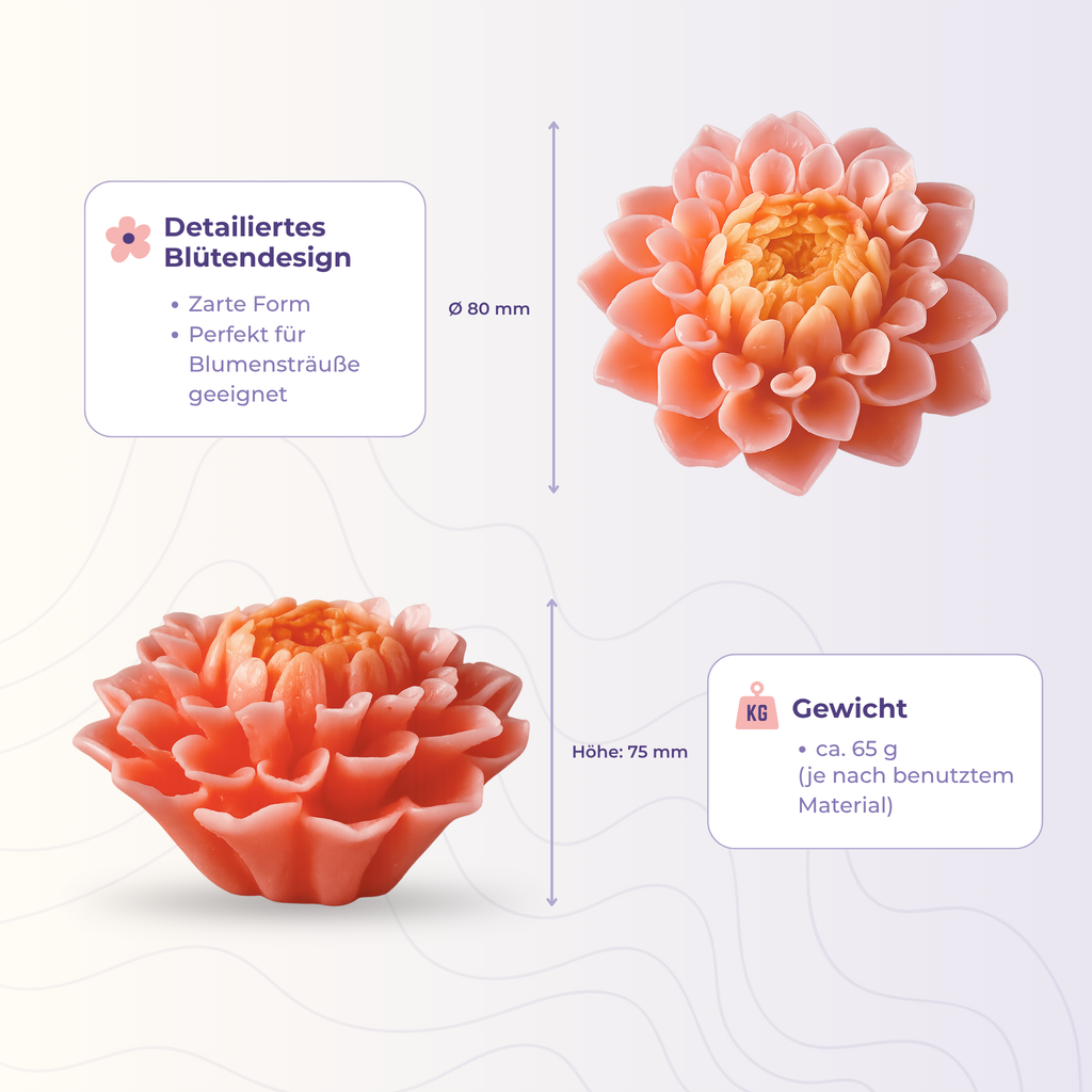Blume 1 aus der 3D-Silikonform – Maße und Gewicht des Gießlings