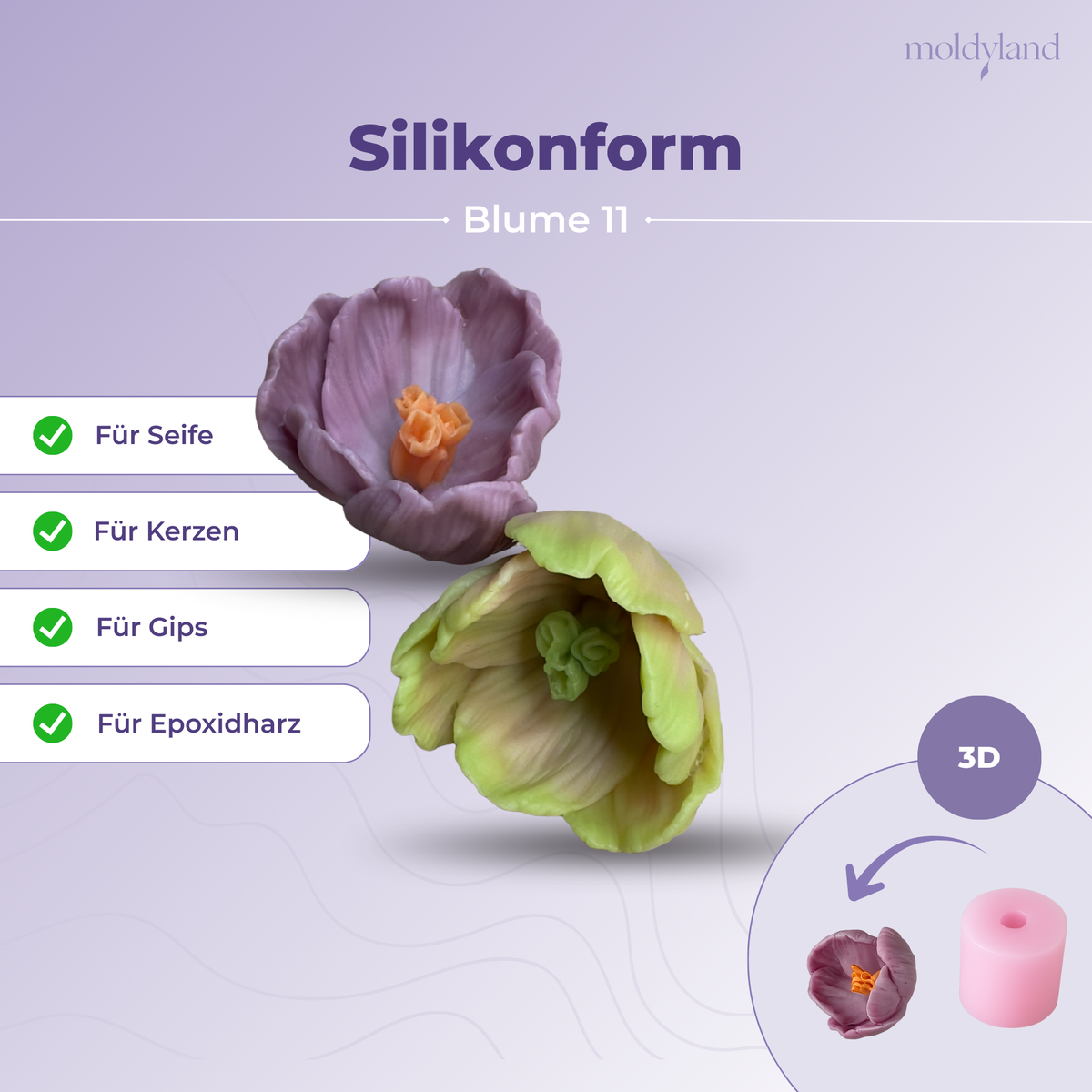 3D-Silikonform Blume 11 – Gießform für Seife, Kerzen, Gips und Harz