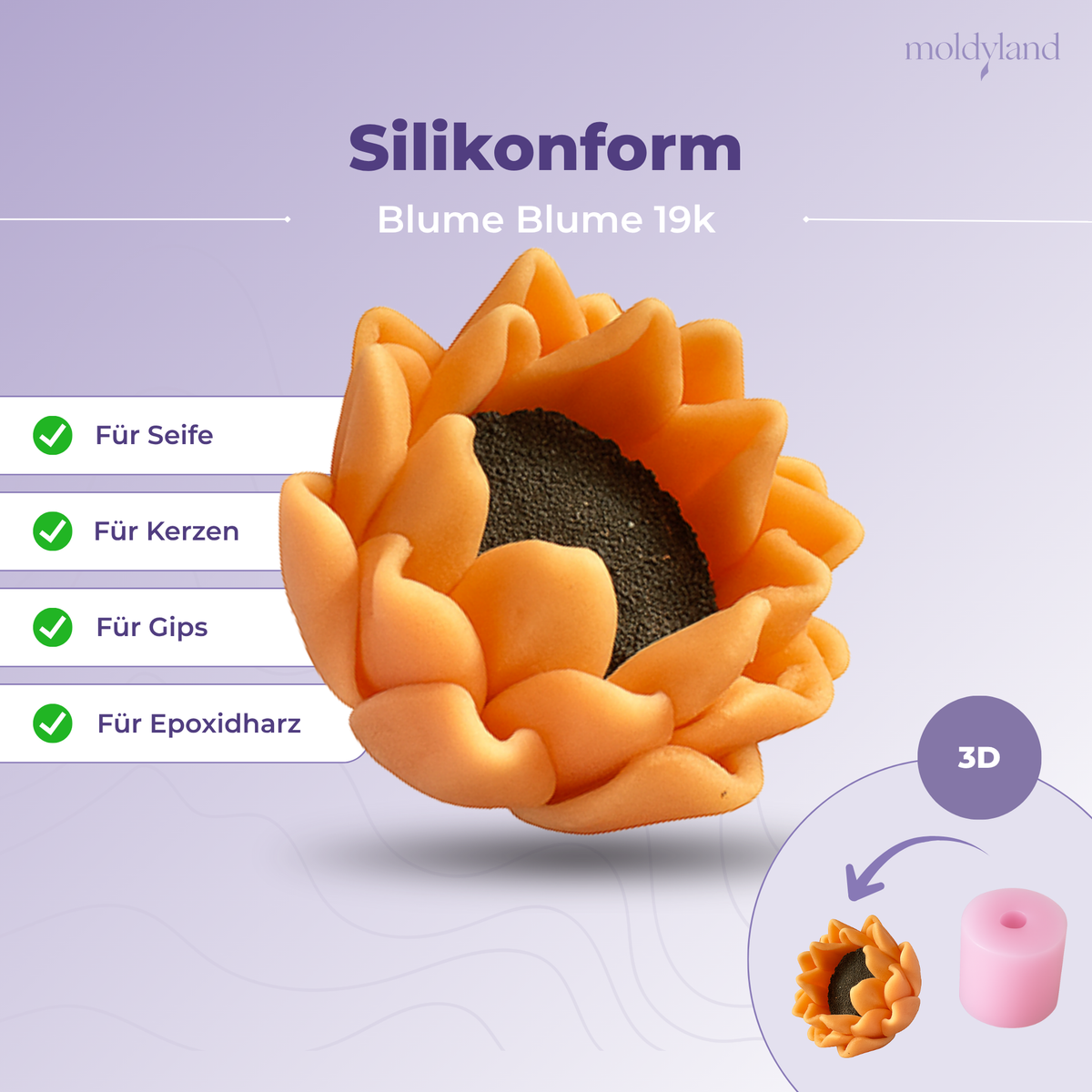 3D-Silikonform Blume 19 kleiner – Gießform für Seife, Kerzen, Gips und Harz