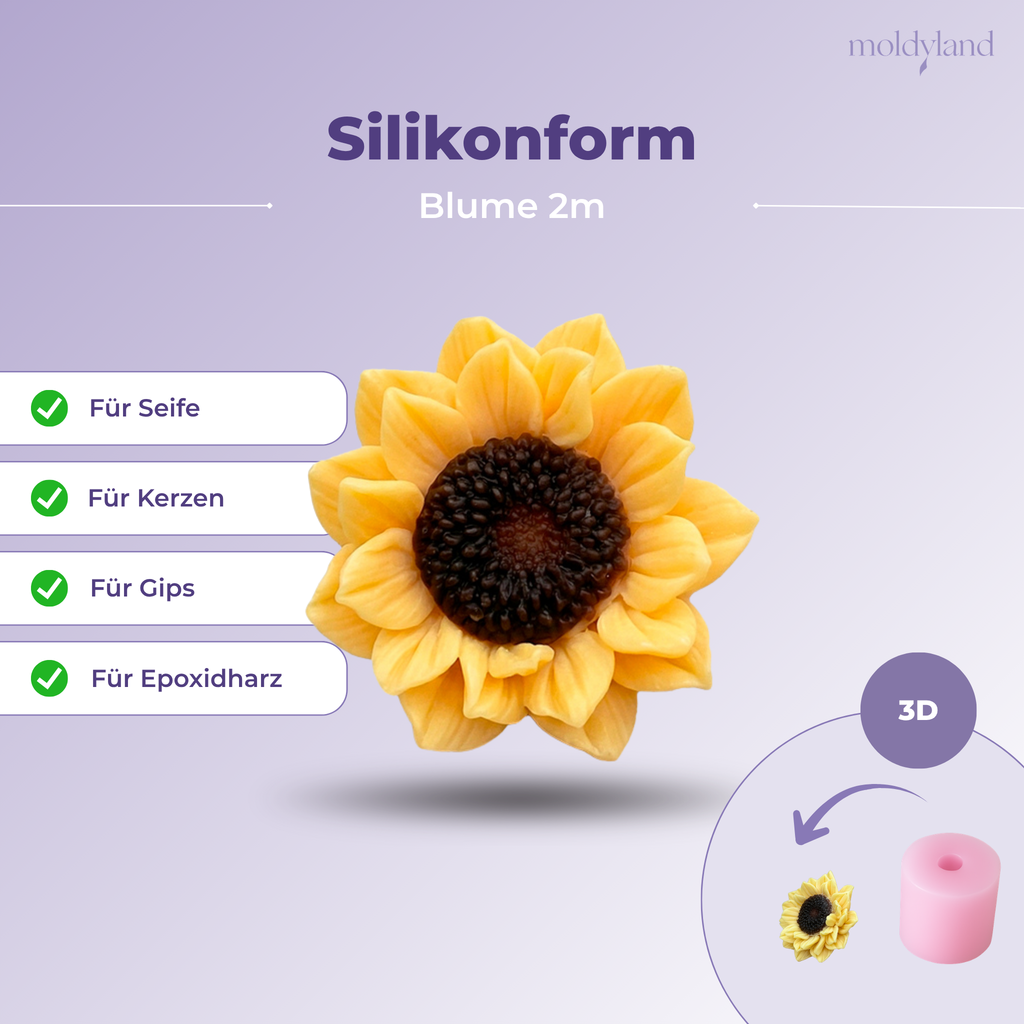 3D-Silikonform Sonnenblume 2m – Gießform für Seife, Kerzen, Gips und Harz