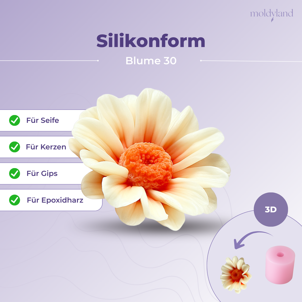 3D-Silikonform Kamillenblüte 30 – Gießform für Seife, Kerzen, Gips und Harz