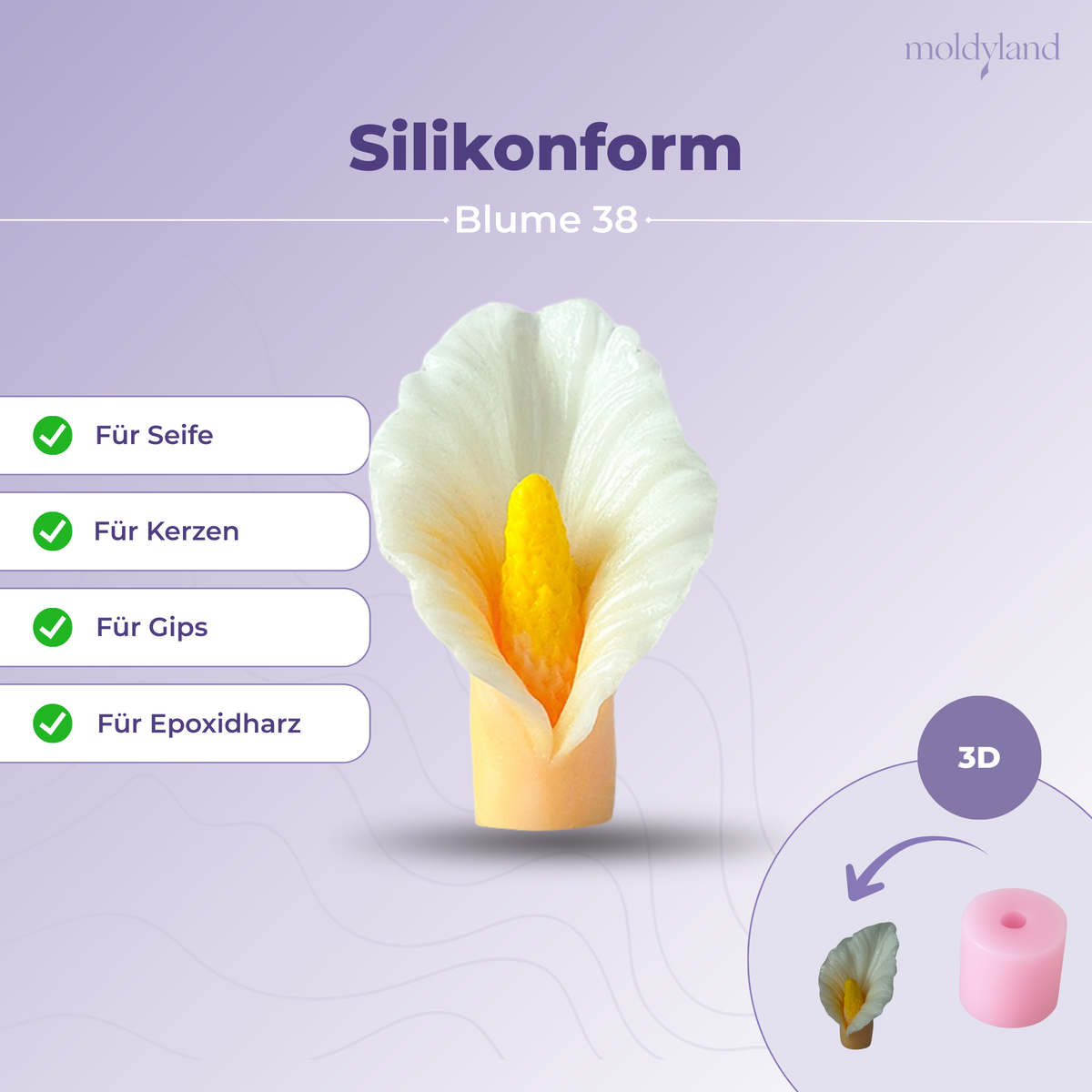 3D-Silikonform Calla-Blüte 38 – Gießform für Seife, Kerzen, Gips und Harz