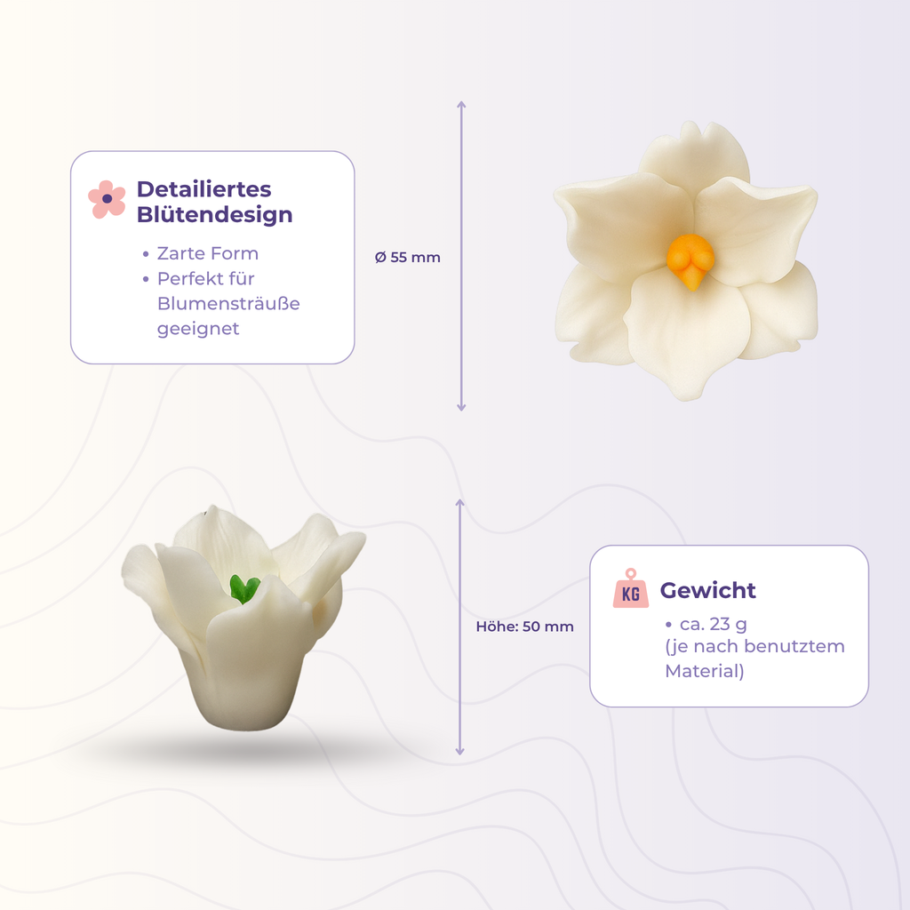 Blume 5 aus der 3D-Silikonform – Maße und Gewicht des Gießlings