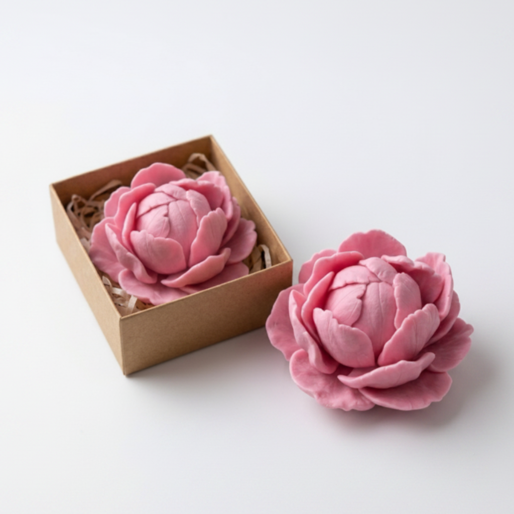 Rosa Pfingstrosenblüten aus Silikonform 55 mit Geschenkbox
