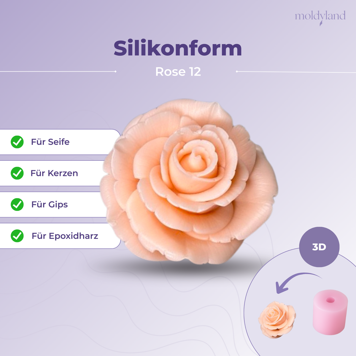 3D-Silikonform Rose 12 – Gießform für Seife, Kerzen, Gips und Harz