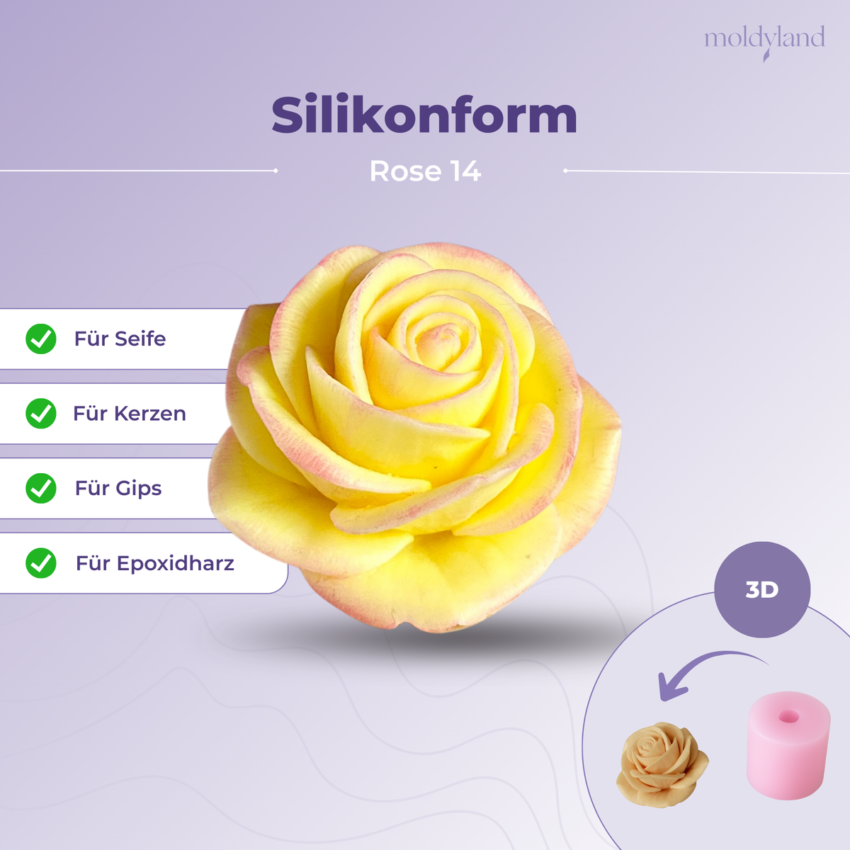 3D-Silikonform Rose 14 – Gießform für Seife, Kerzen, Gips und Harz