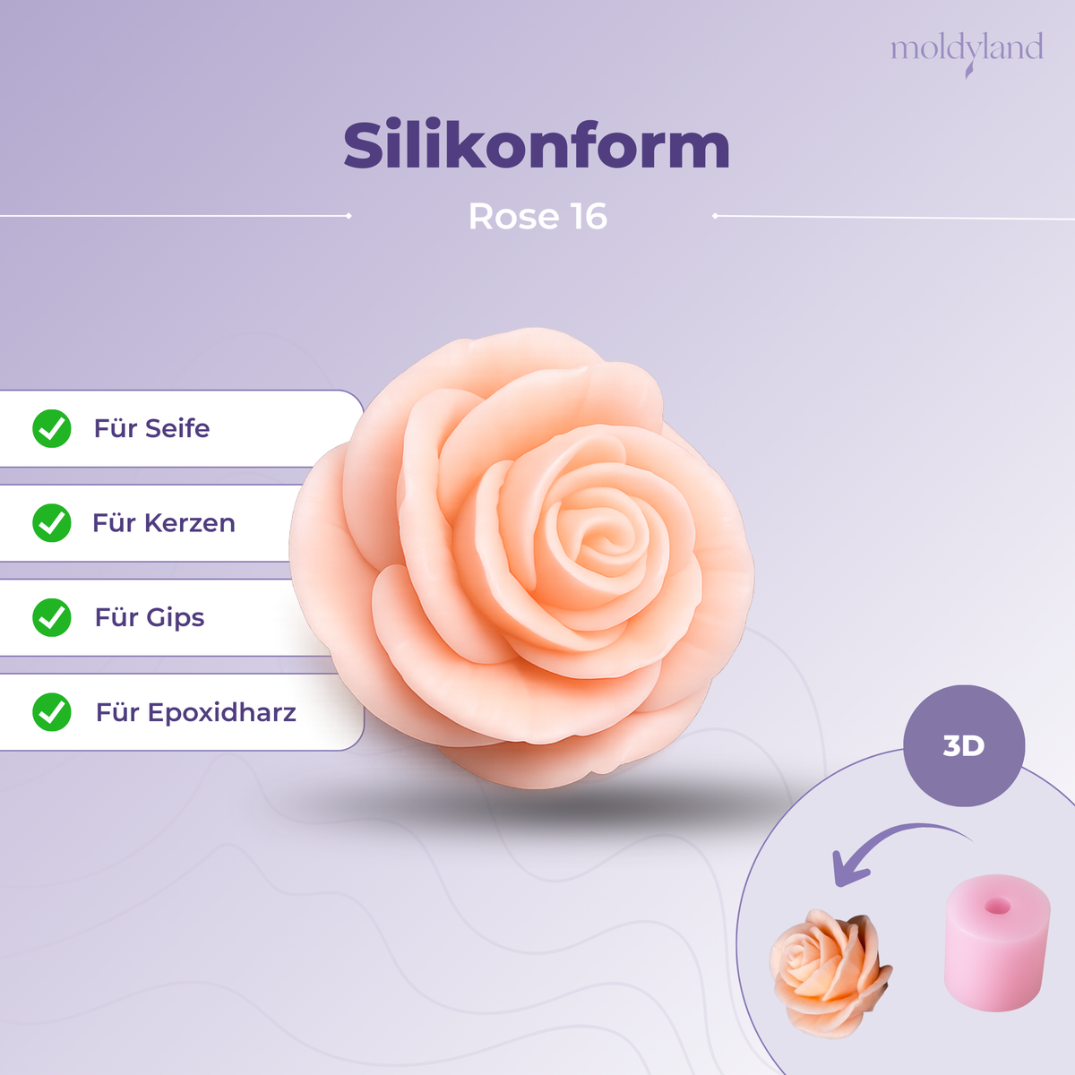 3D-Silikonform Rose 16 – Gießform für Seife, Kerzen, Gips und Harz