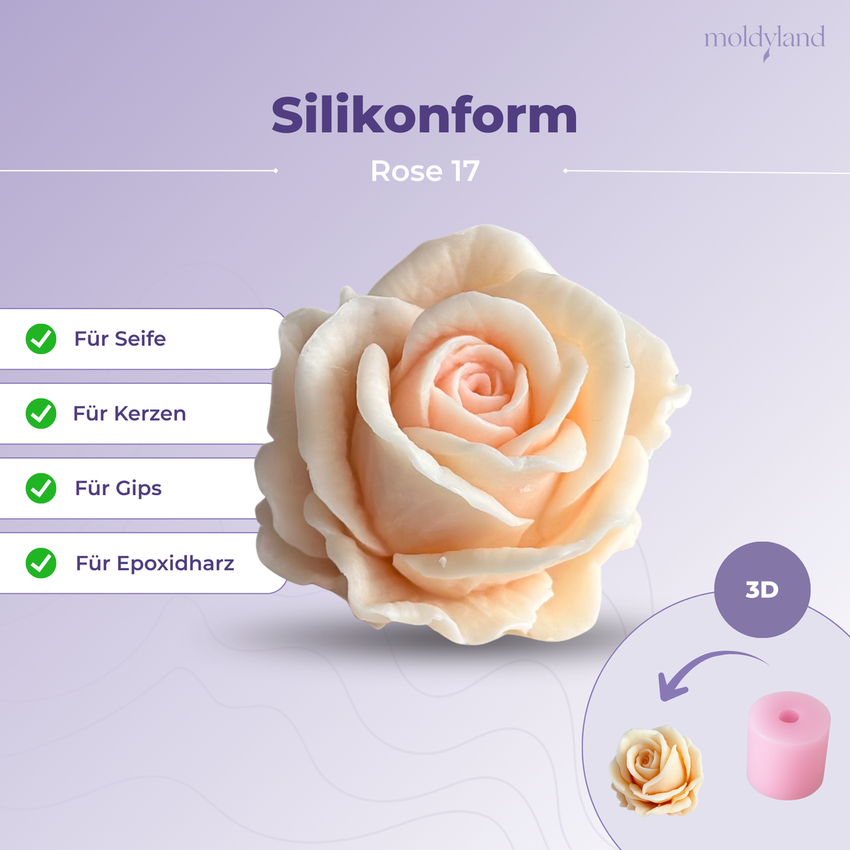 3D-Silikonform Rose 17 – Gießform für Seife, Kerzen, Gips und Harz