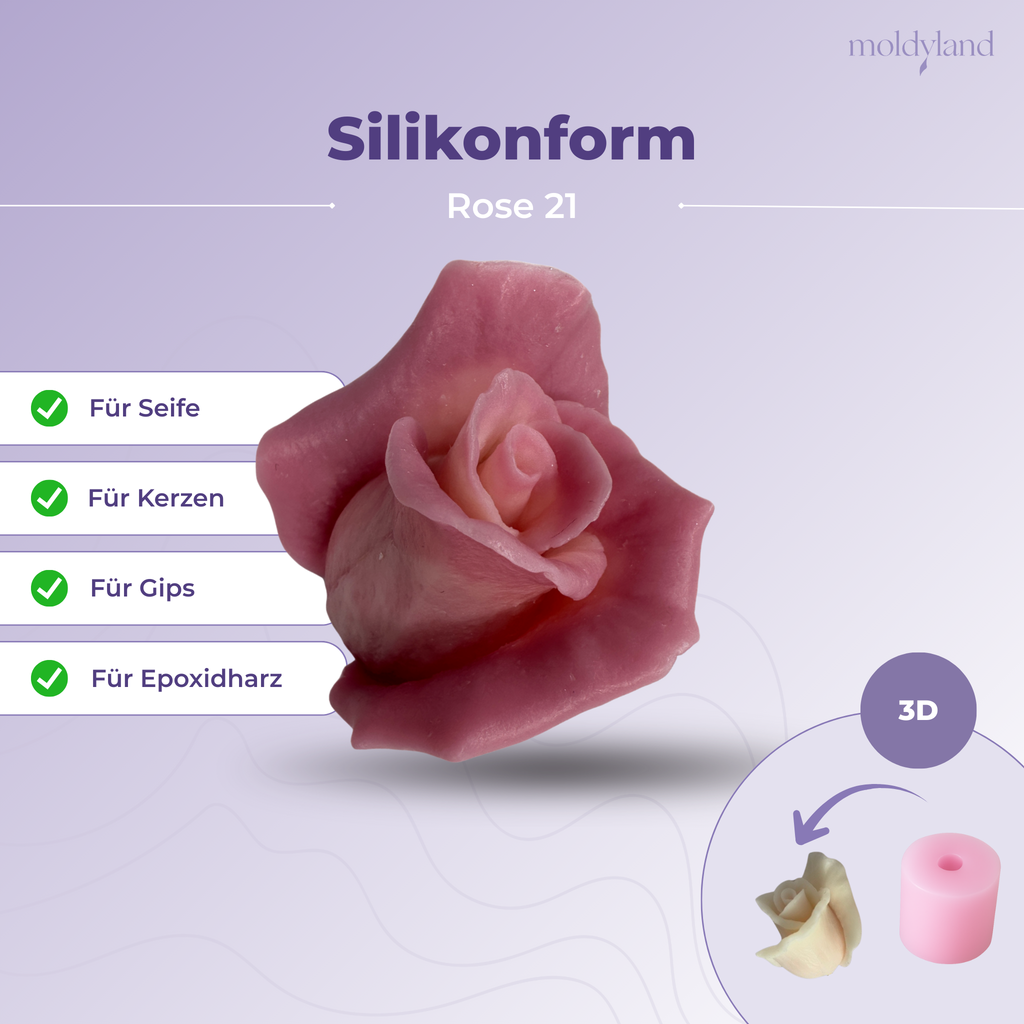 3D-Silikonform Rose 21 – Gießform für Seife, Kerzen, Gips und Harz