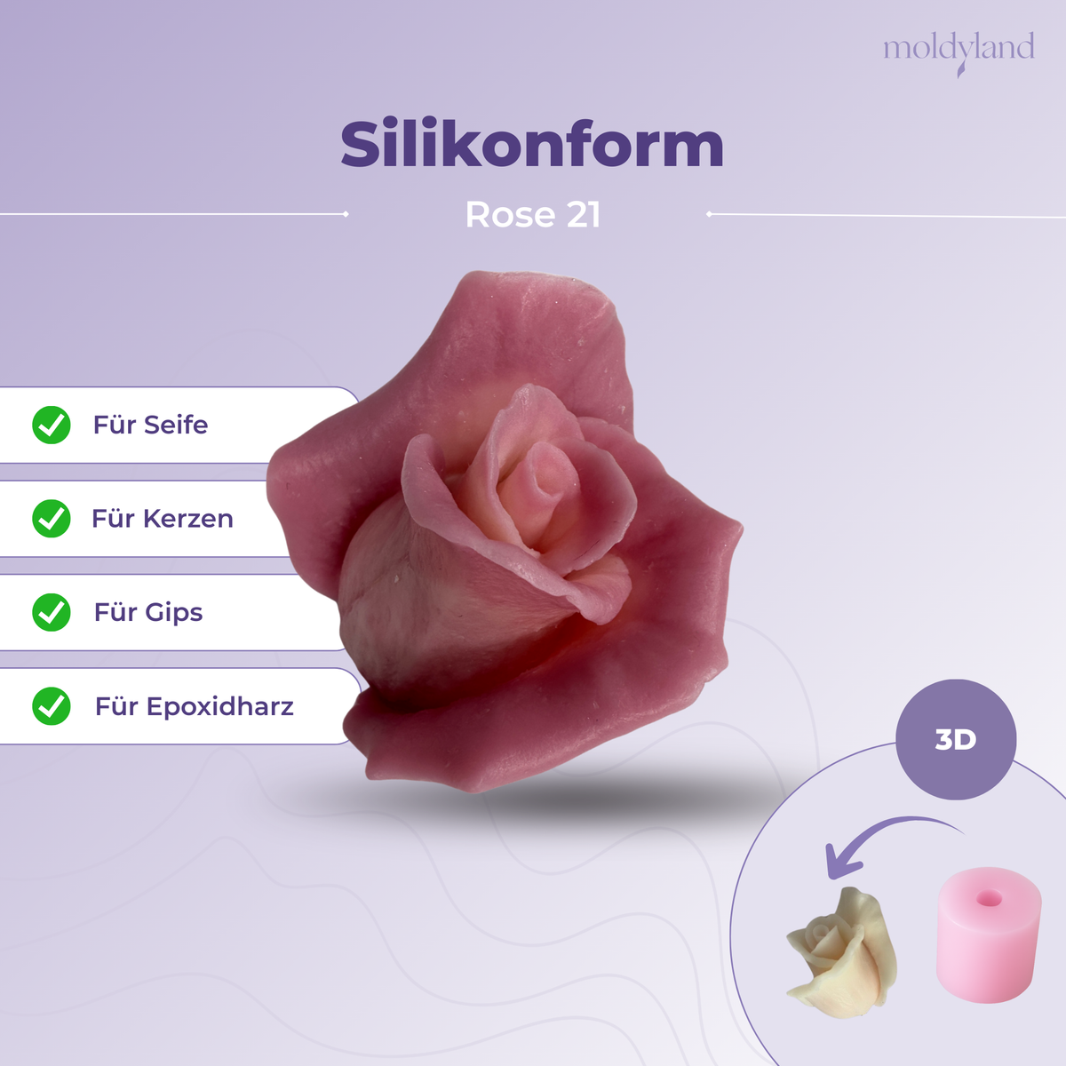 3D-Silikonform Rose 21 – Gießform für Seife, Kerzen, Gips und Harz