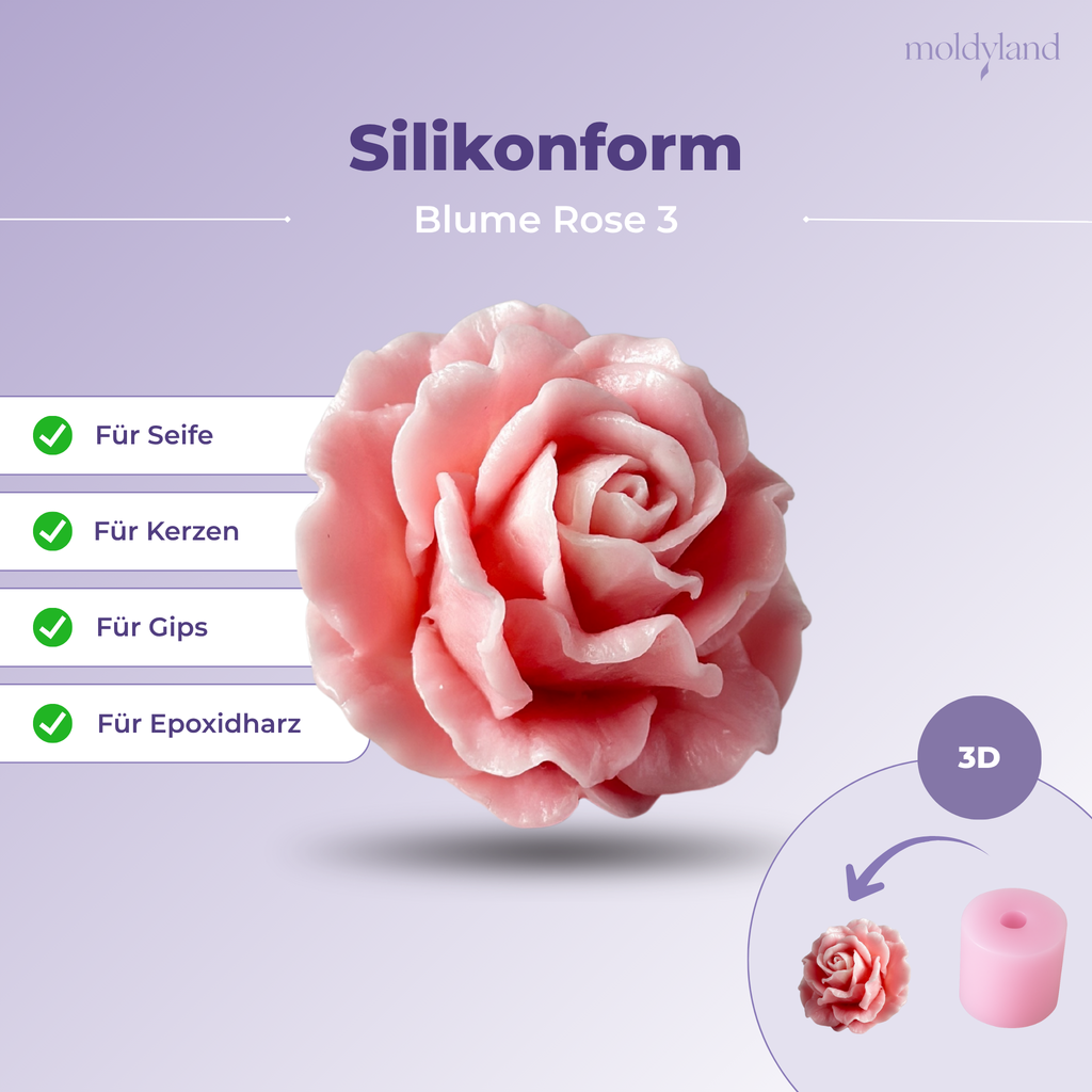 3D-Silikonform Rose 3 – Gießform für Seife, Kerzen, Gips und Harz