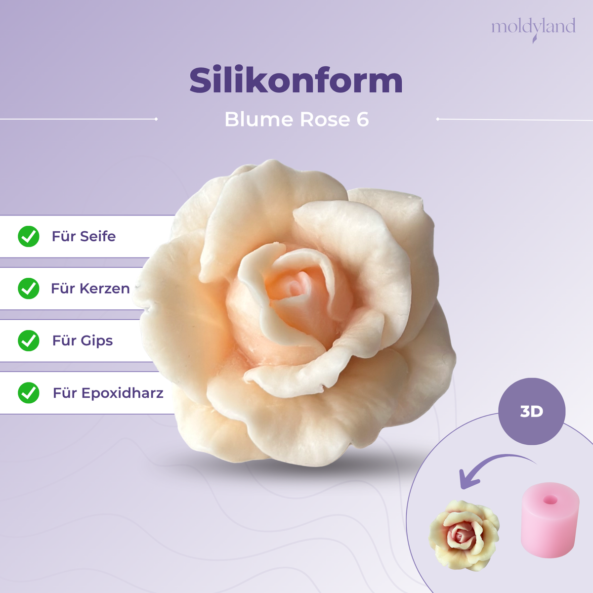 3D-Silikonform Rose 6 – Gießform für Seife, Kerzen, Gips und Harz